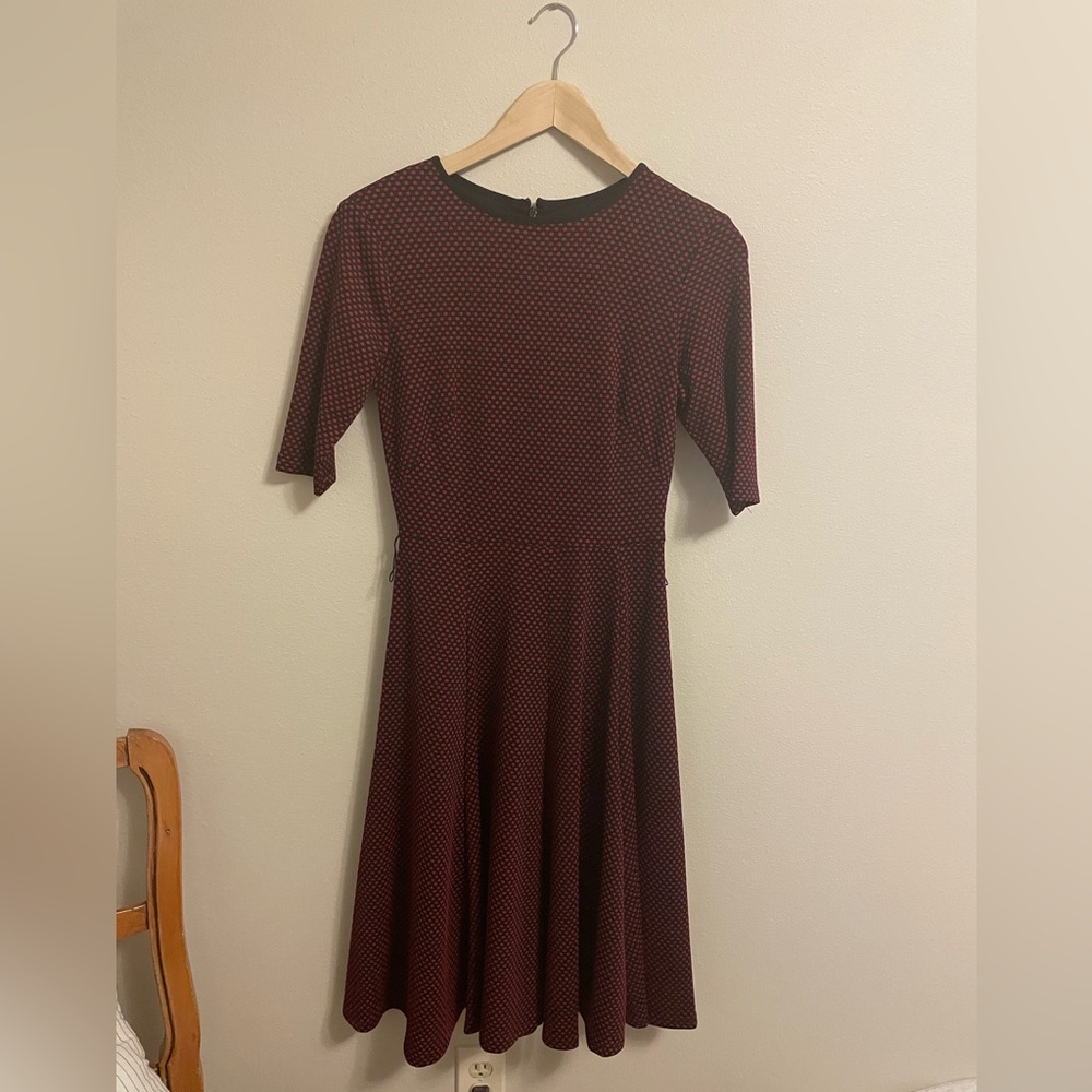 Danny & Nicole - Black and Burgundy Polka Dot Midi Dress - Size 4